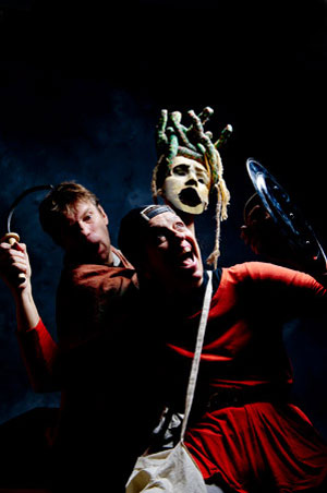 Perseus battles the Gorgon.